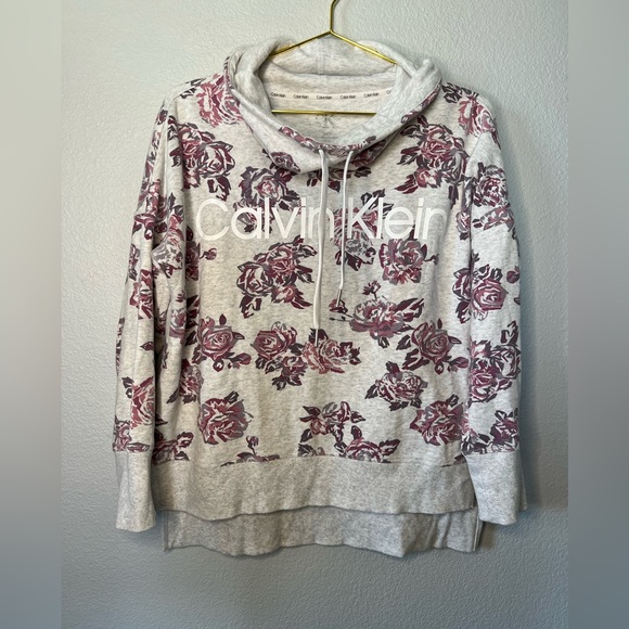 Calvin Klein Sweaters - Calvin Klein Floral Gray Cowl Neck Hoodie Sweatshirt Size Small oversized